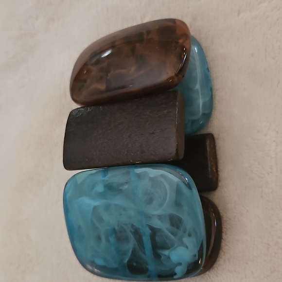 Vtg Marbled Lucite Wood Beaded Chunky Wide Stretch Bracelet - Picture 6 of 7